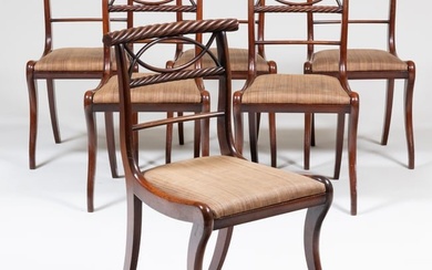 Set of Six Regency Mahogany Rope-Twist Carved Dining Chairs, Irish