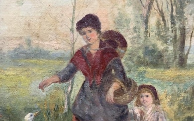 Sgd Vtg Mother & Child Oil Painting