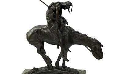 Signed After James Earle Fraser (American, 1876-1953) Bronze Sculpture End of the Trail on Marble