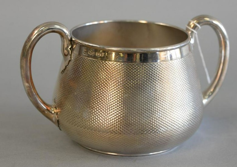 Silver sugar bowl having matted surface and two