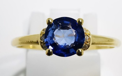 Sin Precio de Reserva - 14 kt. Yellow gold - Ring - 0.24 ct Sapphire - Diamonds