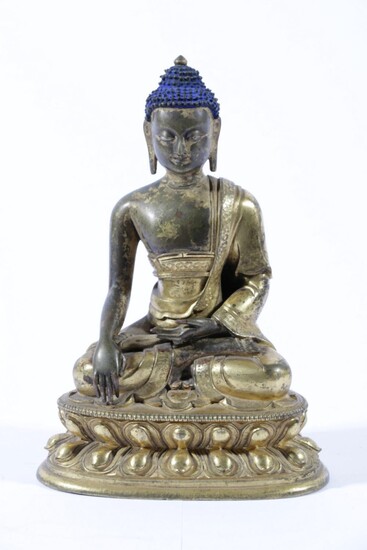 Sino-Tibetan Painted & Gilt Bronze Buddha (H17cm)