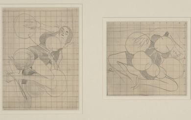 Sir Stanley Spencer CBE RA, British 1891-1959- Women with Balloons, c.1935; pencil, squared, two in a shared mount, 17.5 x 13 cm and 12.5 x 13.5 cm (ARR) (VAT charged on hammer price) Provenance: with Bernard Jacobson Gallery according to the...