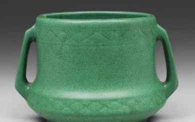 Small Weller Pottery Two-Handled Matte Green Jardiniere