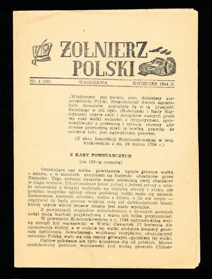 "Soldier of Poland" Underground WWII Newspaper 1944
