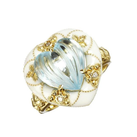 Stambolian Blue Topaz and Diamond Heart Ring with White