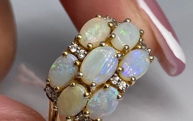 Sterling Silver and Opals Ring with Small CZ Stones