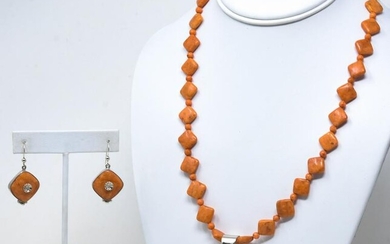 Sterling & Orange Stone Necklace & Earring Set