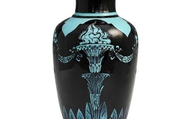 Steuben Mirror Black Turquoise Vase