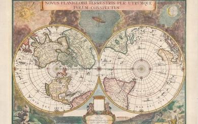 Superb World Map on a Polar Projection, "Novus Planiglobii Terrestris per Utrumque Polum Conspectus", Blaeu/Valck