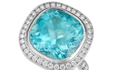 THEO FENNELL, A 11.43 CARAT PARAIBA TOURMALINE AND DIAMOND RING in 18ct white gold, set with a cu...