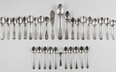 THIRTY-THREE PIECES OF AMERICAN COIN SILVER FLATWARE