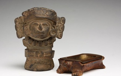 TRAY AND PRE-COLUMBIAN STYLE POT.