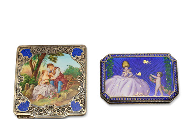 TWO ENAMEL AND SILVER CASES (2)