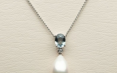 Takara - 18 kt. Freshwater pearls, Gold, White gold - Pendant - 0.93 ct Sapphire - Diamond