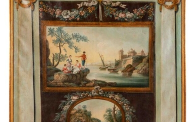 Ten French Painted Canvas Panels of Various Ports of