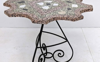 Terrazzo Marble Top Occasional Table. Shaped stone top