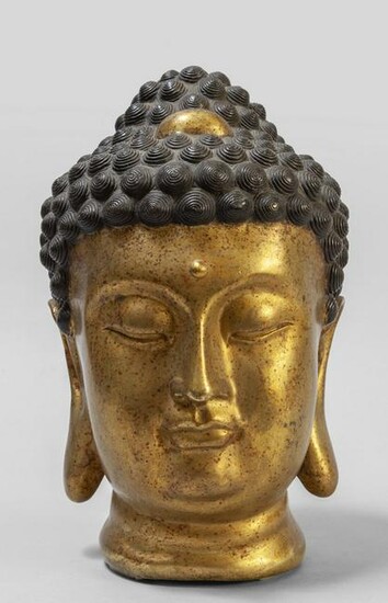 Testa di Buddha in bronzo dorato
