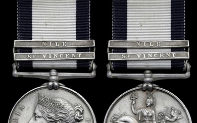 The 2-clasp Naval General Service Medal awarded to Able Seaman W. Marshall, Royal Navy, wounded...