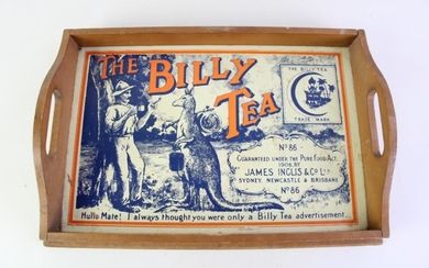 The Billy Tea themed timber tray (W49cm)