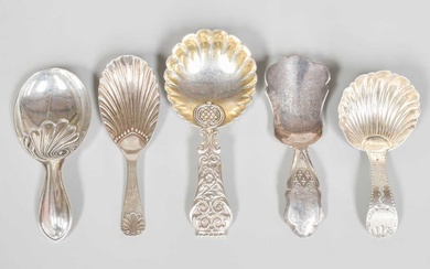 Three George V Silver Caddy-Spoons, One by Thomas Bradbury and...