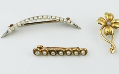 Three Vintage 14KYG and Pearl Pins