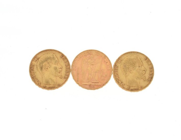 Three gold coins of 20 FF