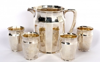 Tiffany Hand Hammered Sterling Pitcher and Glasses