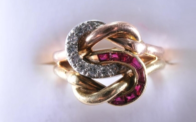 Tiffany & Co. diamond and ruby fashion ring. 18k