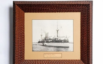 Tramp Art Frame USS Maine Photo