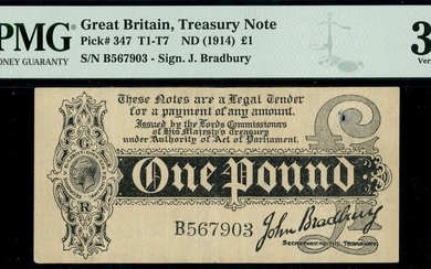 Treasury Series, John Bradbury, first issue £1, ND (7 August 1914), serial number B 567903, (EP...