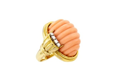 Trio Gold, Fluted Coral and Diamond Ring