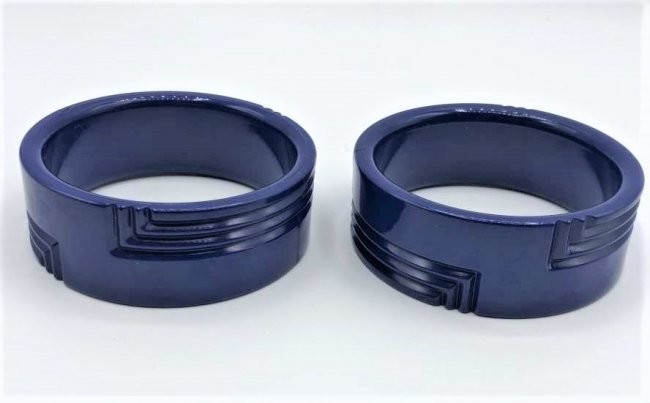 Two [2] Art Deco Blue Bakelite Wide Bangle Bracelets