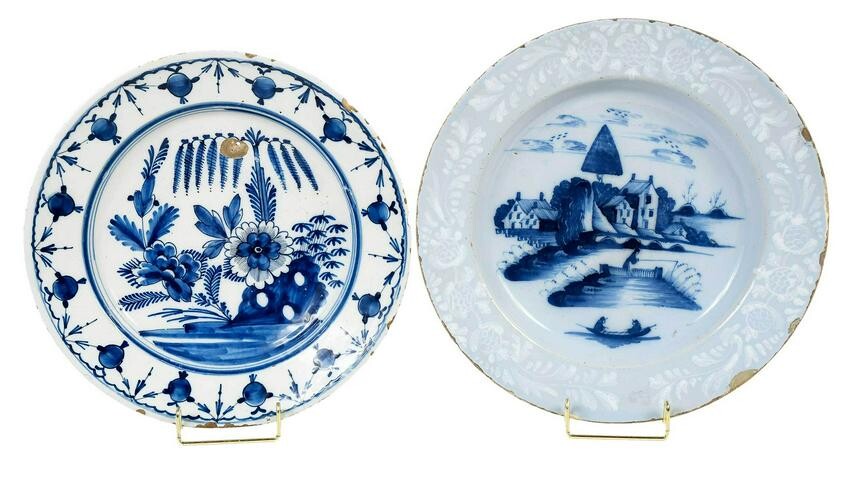 Two Blue and White Delftware Chargers