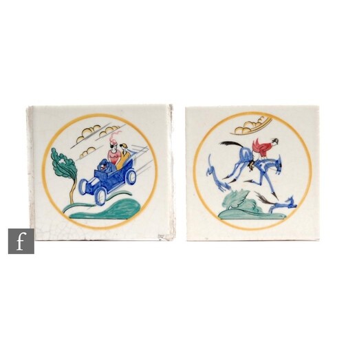 Two Carter's Poole Pottery 6 inch tiles from the Sporting se...