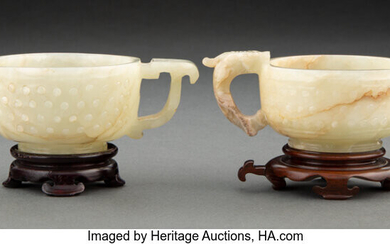 Two Chinese Dual-Handled Jade Cups