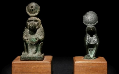 Two Egyptian Bronze Thoth Baboons Height of taller