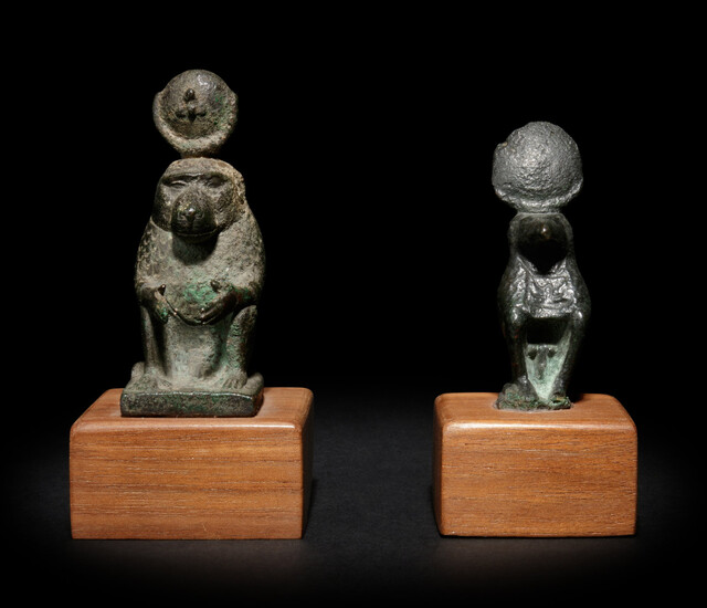 Two Egyptian Bronze Thoth Baboons