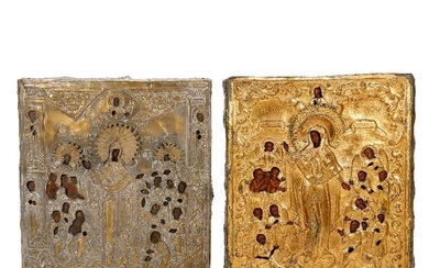 Two Icons of the Theotokos, Gilt-Metal Oklads.