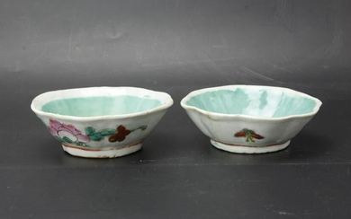 Two Turquoise Green Famille Rose Octagonal Porcelain