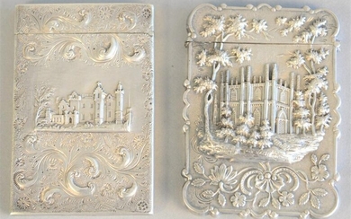 Two silver castle top card cases, ht. 3 1/2", 3.6 t.oz.