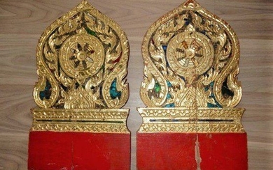 Two wooden temple panels Ratanakosin - Wood - Thailand - Rama VI (1910-1925)