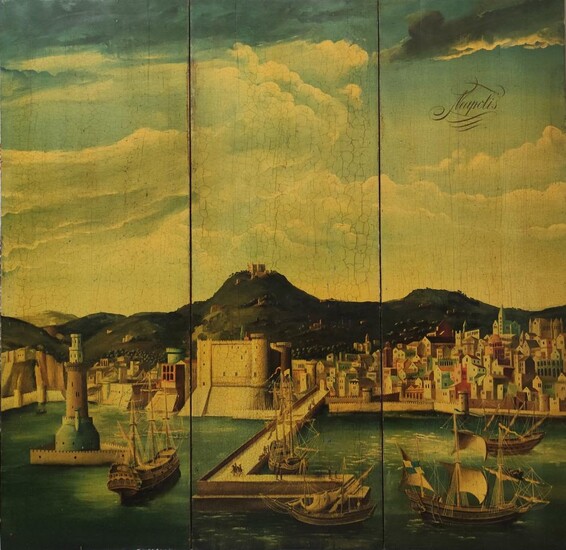 UNKNOWN ARTIST, PROBABLY END-XVIII CENTURY View of Naples. Triptych