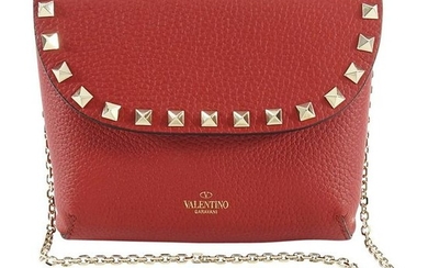 Valentino Rock Stud Small Red Double Pouch Chain Strap