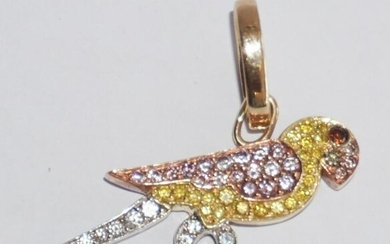 Very Fine 18k & 14k Gold & Diamond Parrot Pendant