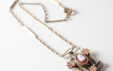 Victorian 10k Rose Gold and Hard Stone Cameo Choker Necklace