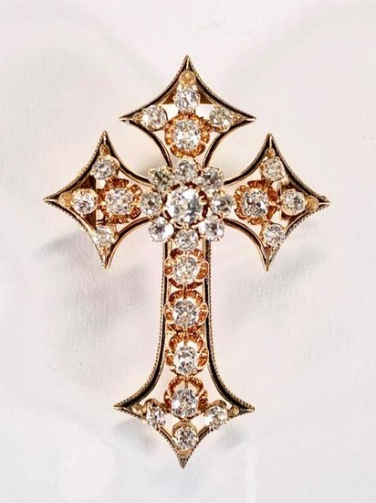 Victorian 18K Gold and Diamond Cross Pendant