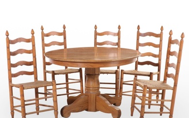 Victorian Style Oak Extension Dining Table and Five Ladder Back Side Chairs