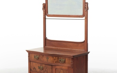 Victorian Walnut and Burl Wood Washstand with Mirror, Late 19th/ Early 20th C.