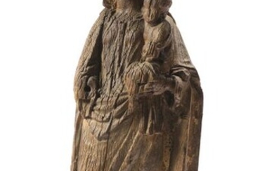 Vierge à l'Enfant en bois sculpté et anciennement...